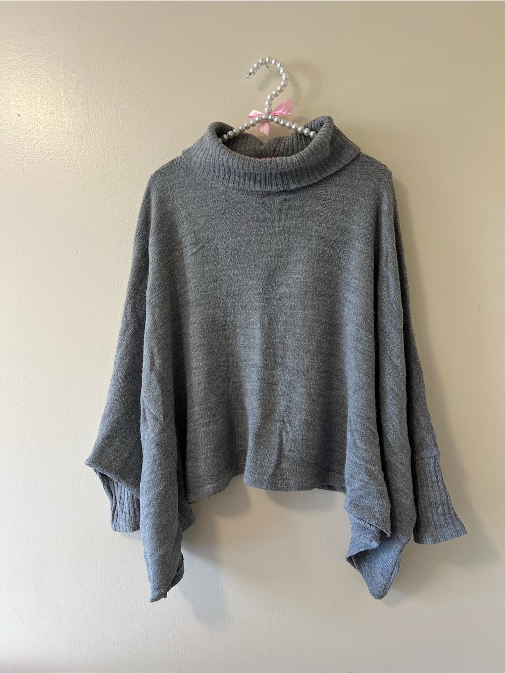 Gray Turtleneck Poncho Sweater - Women